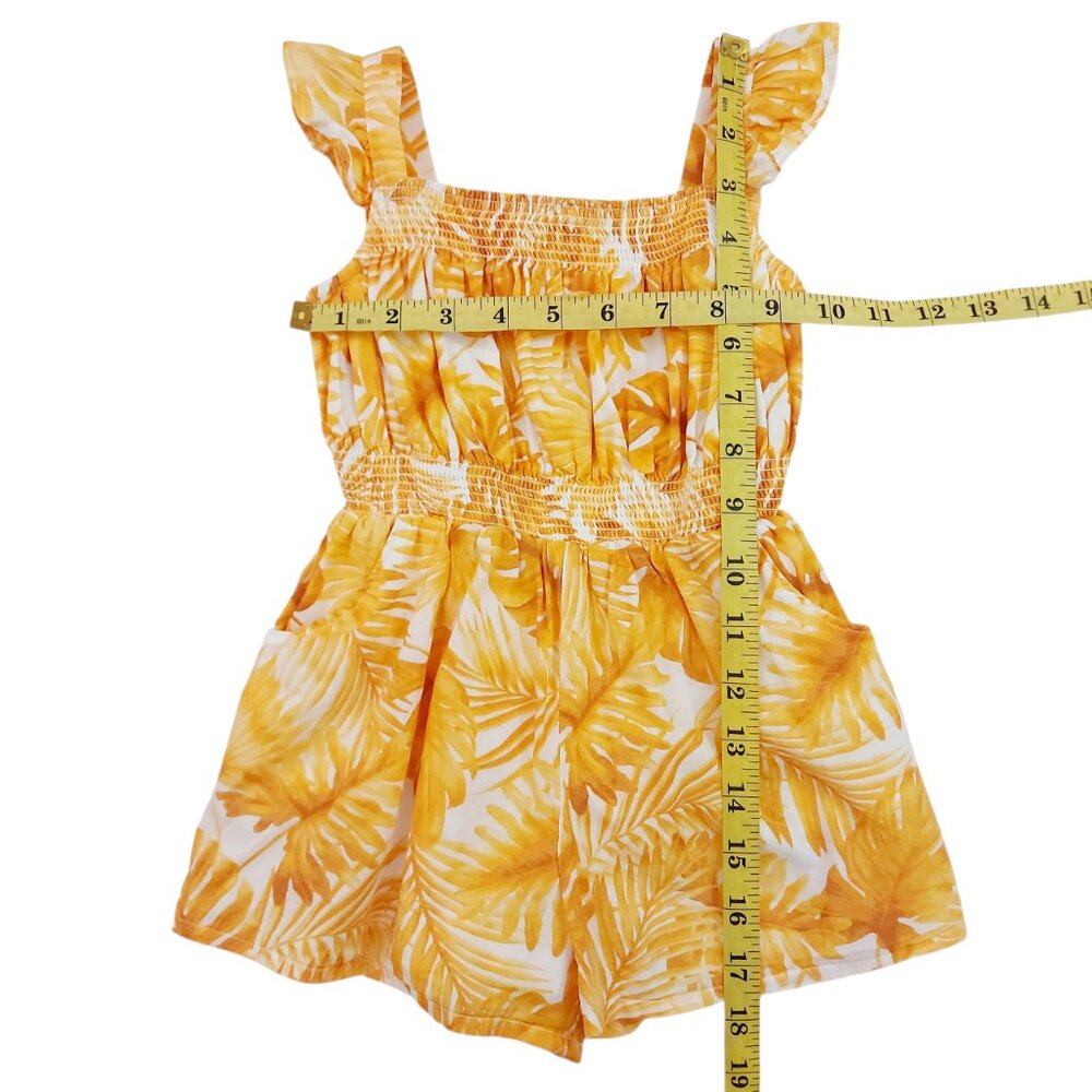 Janie and Jack Romper Girls 3 Yellow Smocked Palm Print Square Neck 100% Cotton - Picture 11 of 11